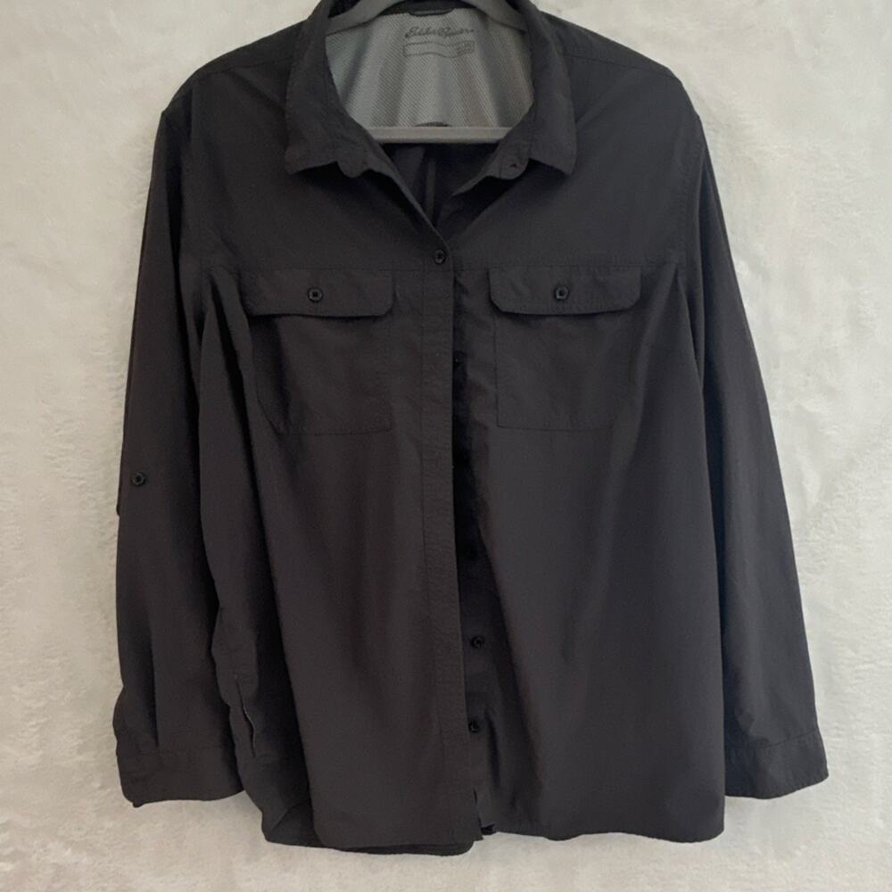 Eddie Bauer Men's Black Long Sleeve Button-Up Shirt Pockets 2XL